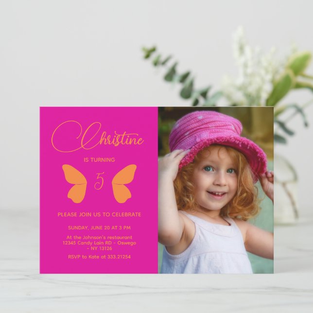 Fairy Girl Birthday Minimalist Simple Modern Photo Invitation (Standing Front)