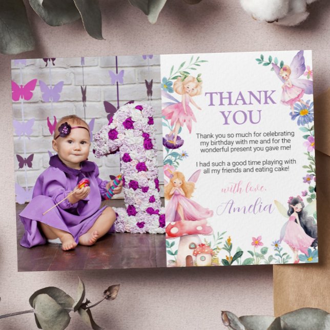 Fairy Girl Birthday Photo Thank You Card (Creator Uploaded)