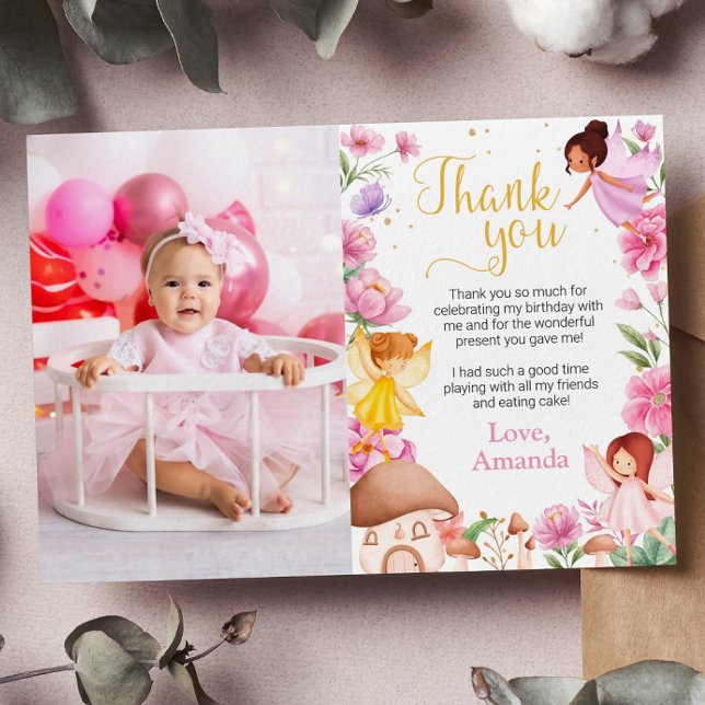 Fairy Girl Birthday Photo Thank You Card (Creator Uploaded)