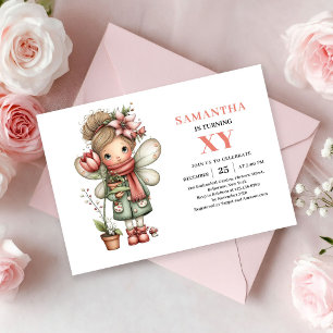 Fairy Girl Birthday Whimsical Floral Pink invites