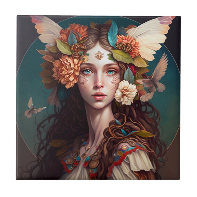 Fairy Girl Fantasy Art Ceramic Tile (Front)