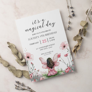 Fairy Girl Garden Pink Birthday  Invitation