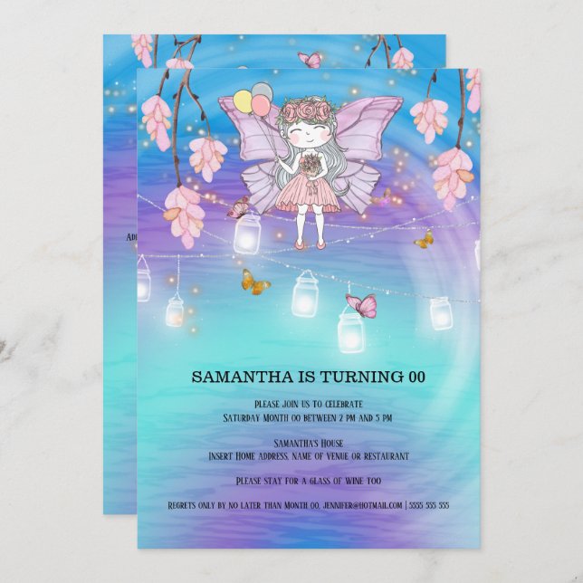 Fairy girl magic birthday lights butterfly invitation (Front/Back)