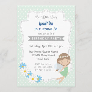 Fairy Girls Birthday Invitation Mint Green