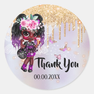 Fairy glitter pink purple gold butterfly thank you classic round sticker