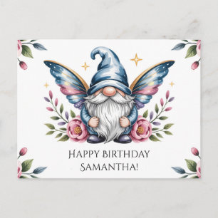 Fairy Gnome and Rose with Custom Text Holiday Postcard