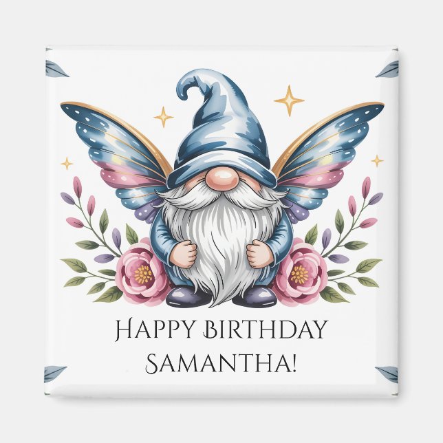 Fairy Gnome and Rose with Custom Text Magnet (Front)
