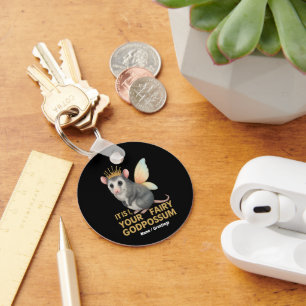 Fairy Godpossum Cute Opossum with Crown and Wings Key Ring