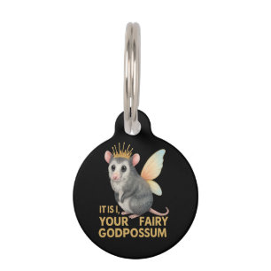 Fairy Godpossum Cute Opossum with Crown and Wings  Pet Tag