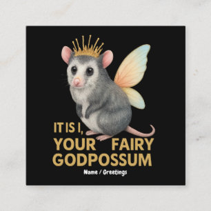 Fairy Godpossum Cute Opossum with Crown and Wings Square Business Card