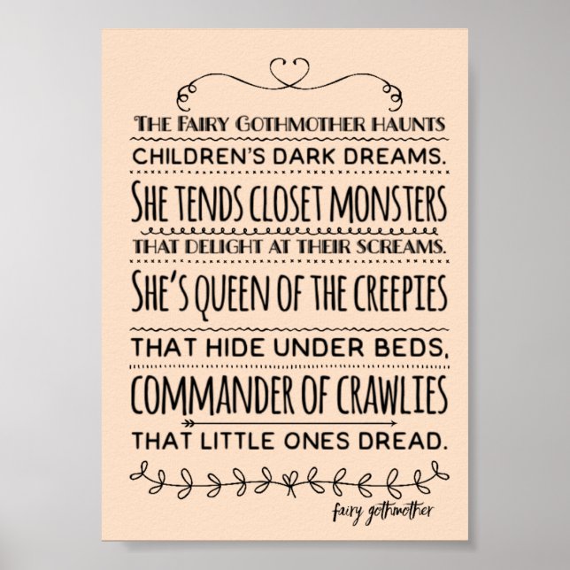 Fairy Gothmother "Queen of the Creepies" Nursery Poster (Front)