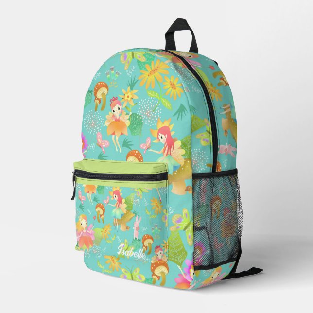 Fairy Green Printed Backpack (Back Corner Right)