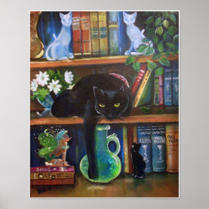 Fairy hiding ina book case from Cat Poster