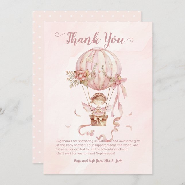 Fairy Hot Air Balloon Girl Baby Shower Thank You  (Front/Back)
