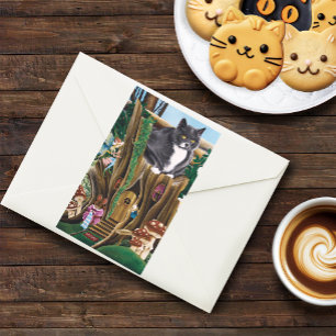 Fairy House Garden Cat Rectangular Sticker