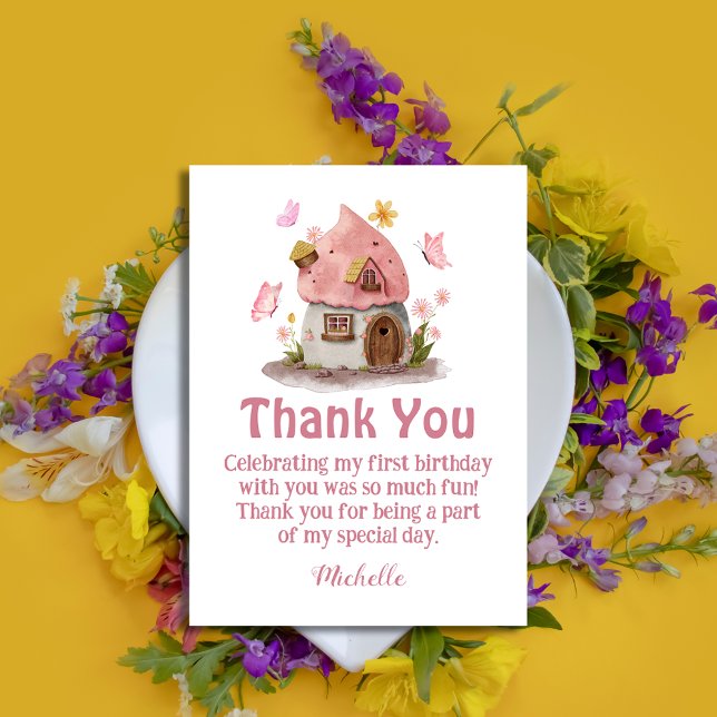 fairy house thank you girl birthday pink card (Creator Uploaded)