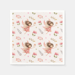 Fairy Illustration Pastel Pink Floral Napkin