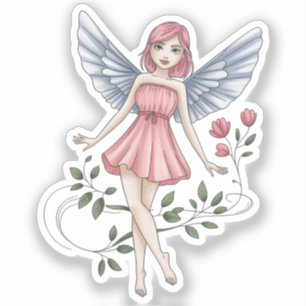 Fairy Illustration with Pink Dress and Wings