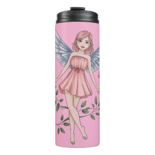 Fairy Illustration with Pink Dress and Wings Thermal Tumbler
