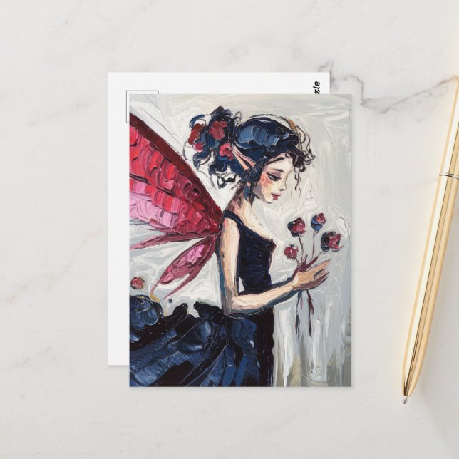 Fairy in a black dress with Flowers Postcard (Front/Back In Situ)