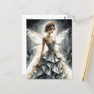 Fairy in a Fashion Show Dress Made From Newspapers Postcard