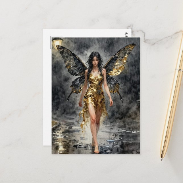 Fairy in a Gold Dress Postcard (Front/Back In Situ)