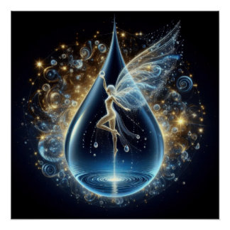 Fairy In A Pure Clean Water Drop On A Blue Lake Poster