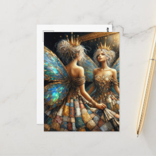 Fairy in a Quilted Dress Looks in Mirror Postcard