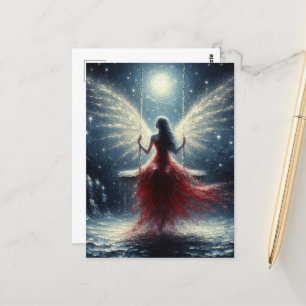 Fairy in a Red Dress on the Swing Postcard