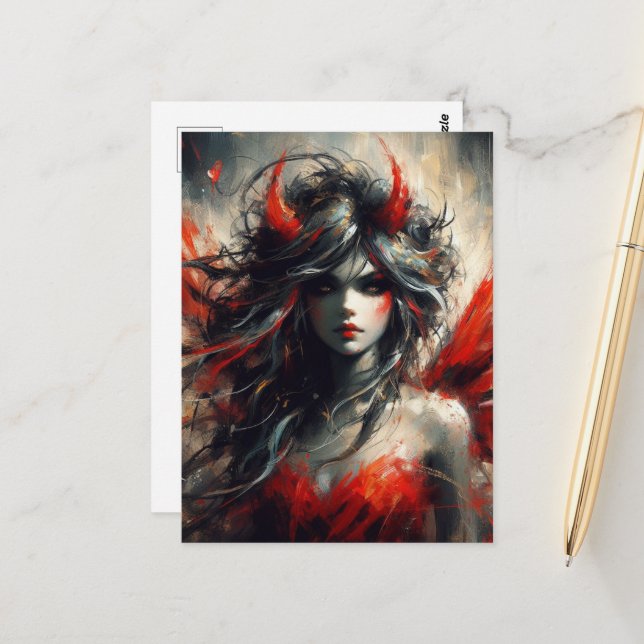 Fairy in a Red Dress Postcard (Front/Back In Situ)