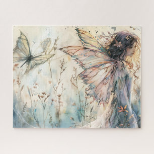 Fairy in Floral Pastel Meadow With Butterfly  Jigsaw Puzzle