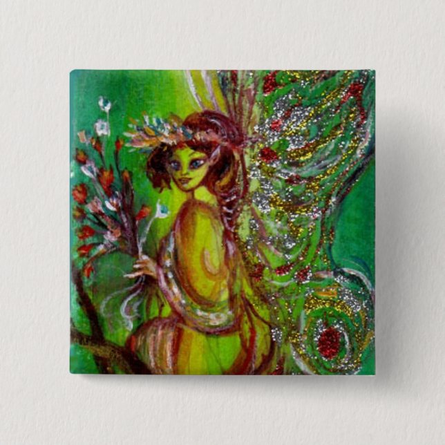 FAIRY IN GREEN 15 CM SQUARE BADGE (Front)