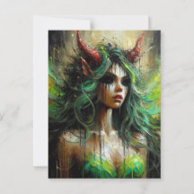 Fairy in Green With Red Horns Dark Fantasy