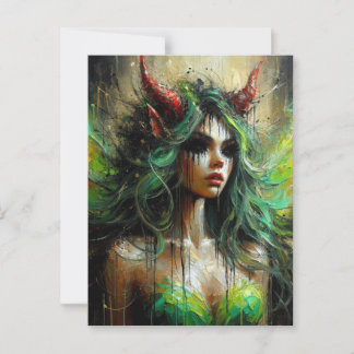 Fairy in Green With Red Horns Dark Fantasy Postcard
