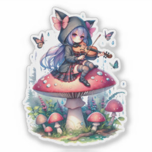 Fairy in Hoodie Playing Viola on a Mushroom 