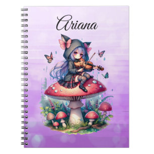 Fairy in Hoodie Playing Viola on a Mushroom  Notebook