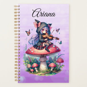 Fairy in Hoodie Playing Viola on a Mushroom Planner