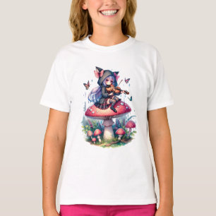 Fairy in Hoodie Playing Viola on a Mushroom  T-Shirt