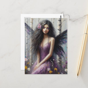 Fairy in purple in a Birch Forest Postcard