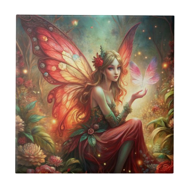 Fairy in red ceramic tile (Front)