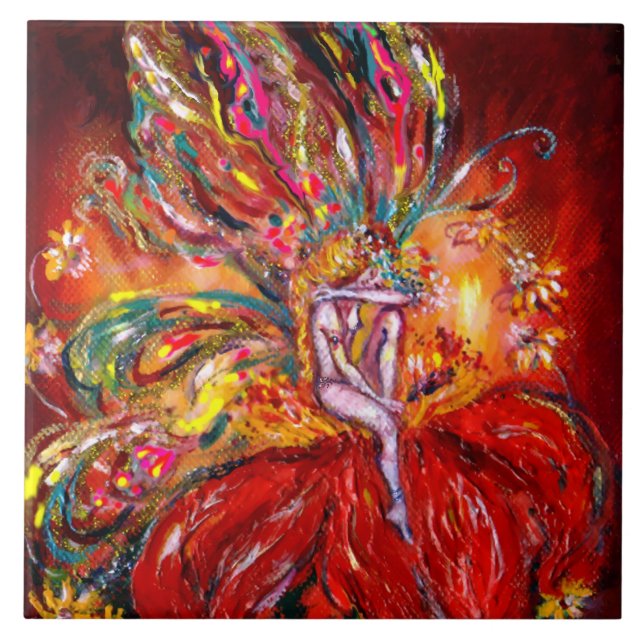 FAIRY IN RED CERAMIC TILE (Front)