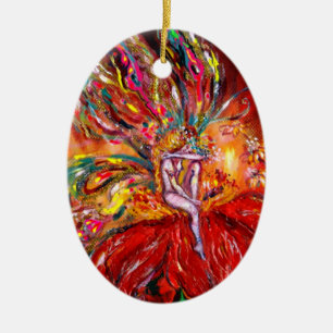 FAIRY IN RED VIBRANT RUBY CERAMIC ORNAMENT