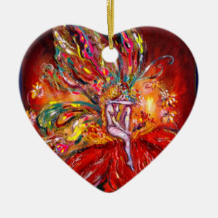 FAIRY IN RED VIBRANT RUBY HEART CERAMIC TREE DECORATION