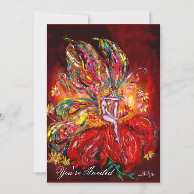 FAIRY IN RED  yellow  green Invitation (Front)