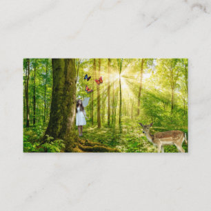 Fairy in the magic forest with Bambi and butterfly Business Card