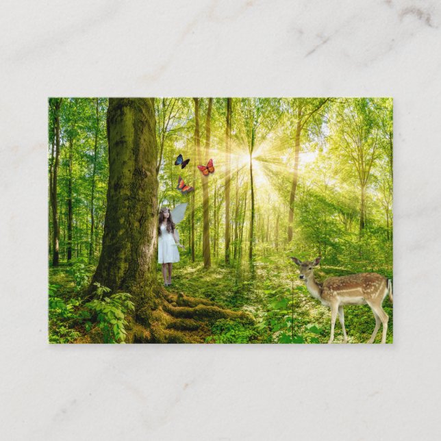 Fairy in the magic forest with Bambi and butterfly Business Card (Front)
