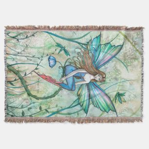 Fairy in the Vines Flower Fairy Fantasy Art Throw Blanket