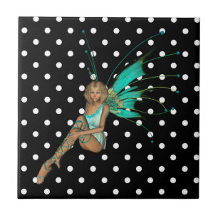 Fairy in Turquoise Polkadots Ceramic Tile