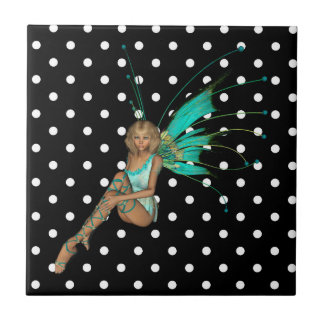 Fairy in Turquoise Polkadots Ceramic Tile