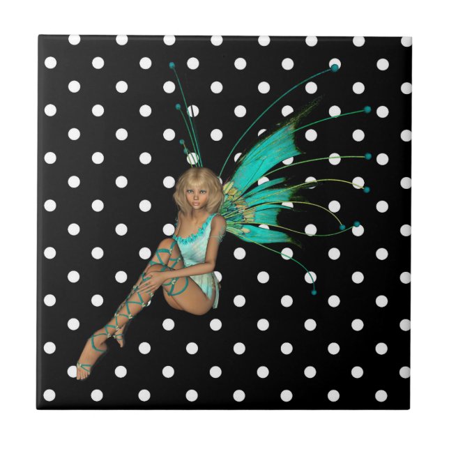 Fairy in Turquoise Polkadots Ceramic Tile (Front)